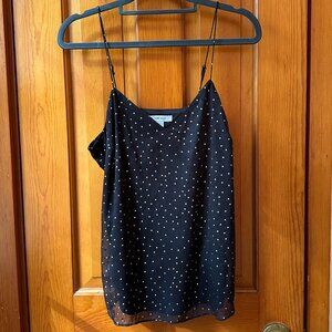 Nine West Black & Gold Polka Dot V-Neck Cami | Lined • Adjustable Straps - Small